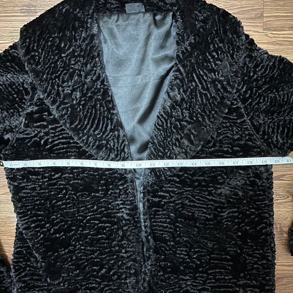 90’s Vintage Cejon Black Faux Fur Lambswool Glam Goth Waist Length Coat Jacket M - Picture 6 of 8